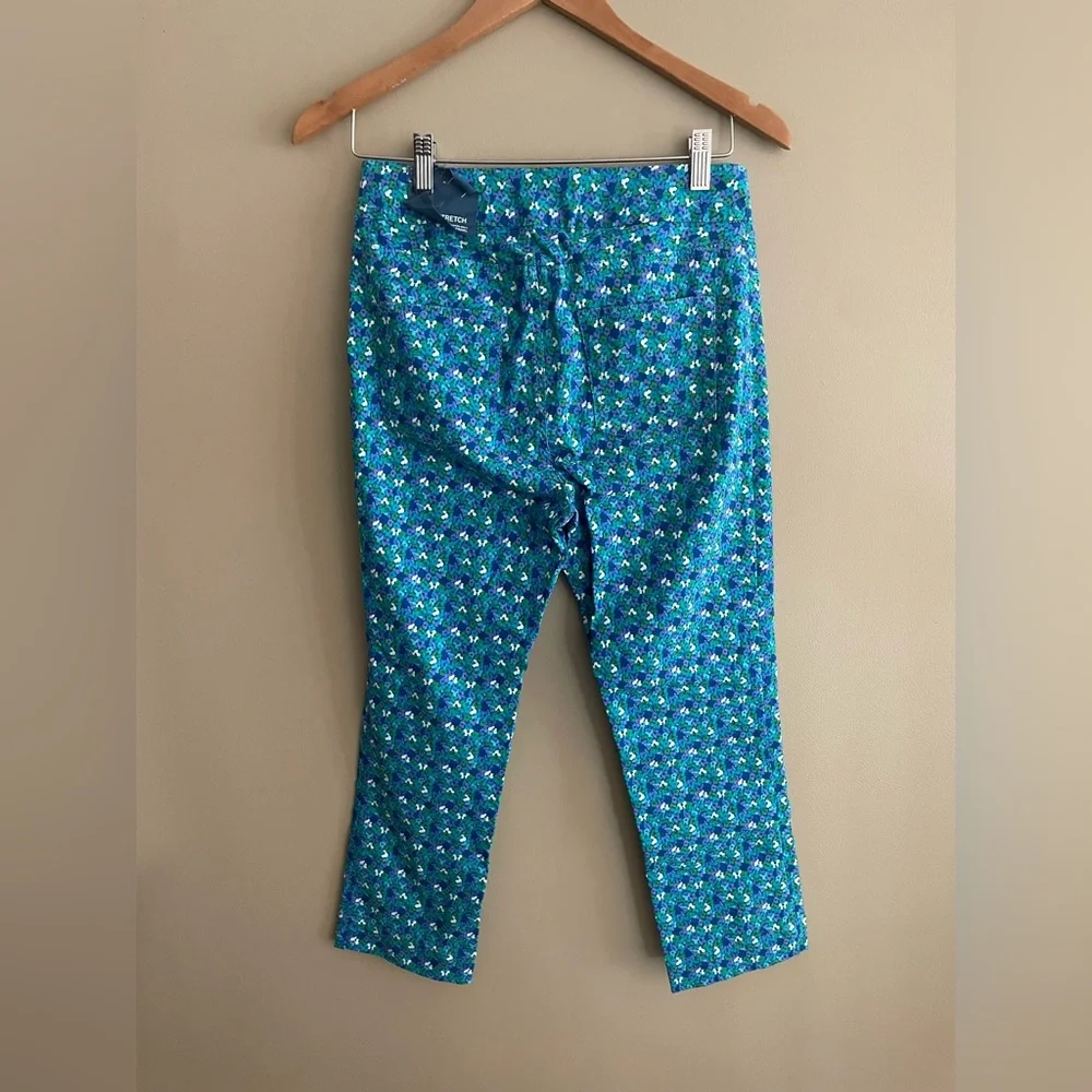 Soft Surroundings: Blue Pants with Tiny Forget Me Not Flowers Super Stretch